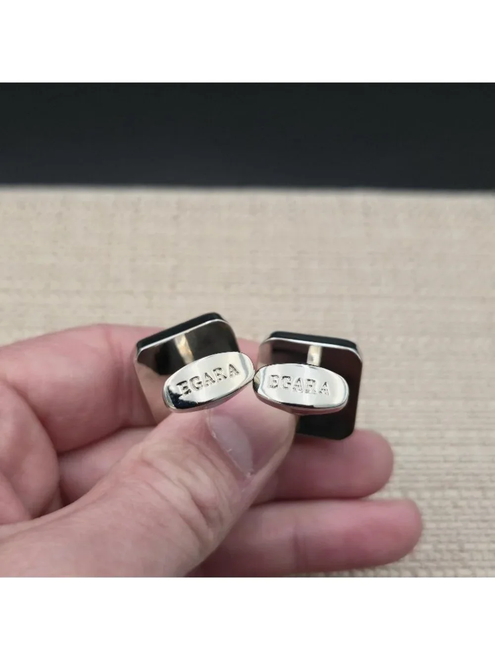Vintage Silver Tone Plaid Houndstooth Fabric Inlay Square Cufflinks For Men A802